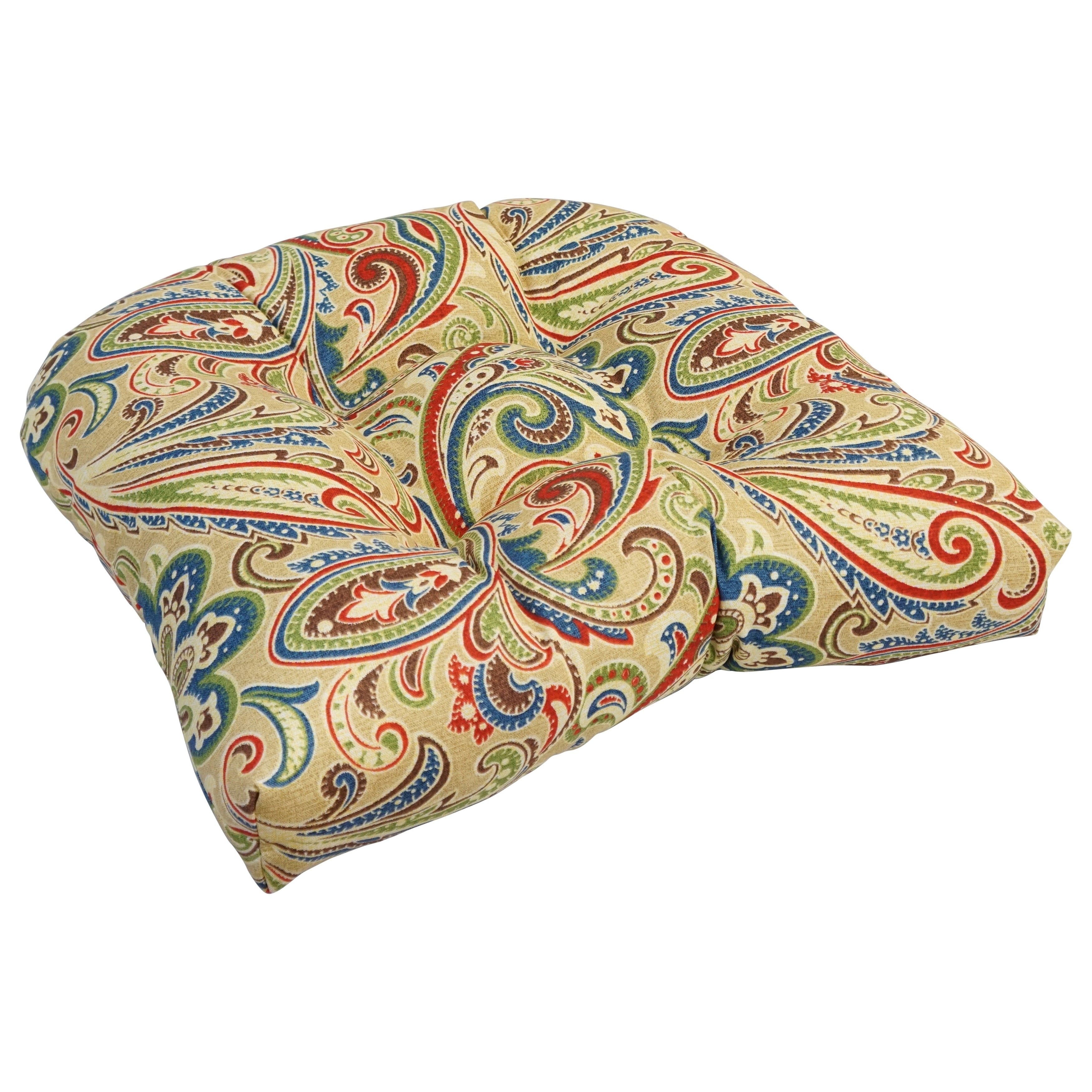 19 Inch U Shaped Spun Polyester Outdoor Tufted Dining Chair Cushion