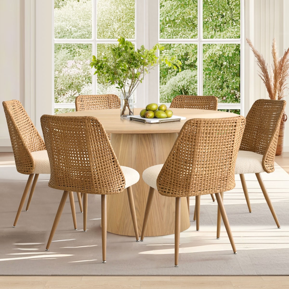 19.5 Seat Height Rattan Back Dining Chair Set Of 6