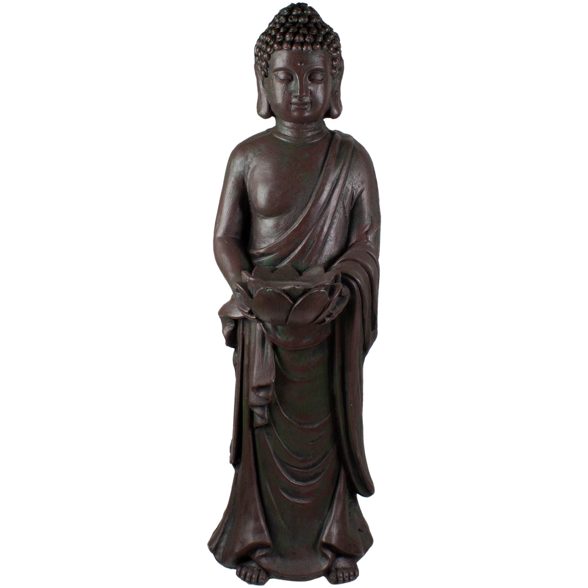 19.5 Gray Standing Buddha With Lotus Outdoor Garden Statue