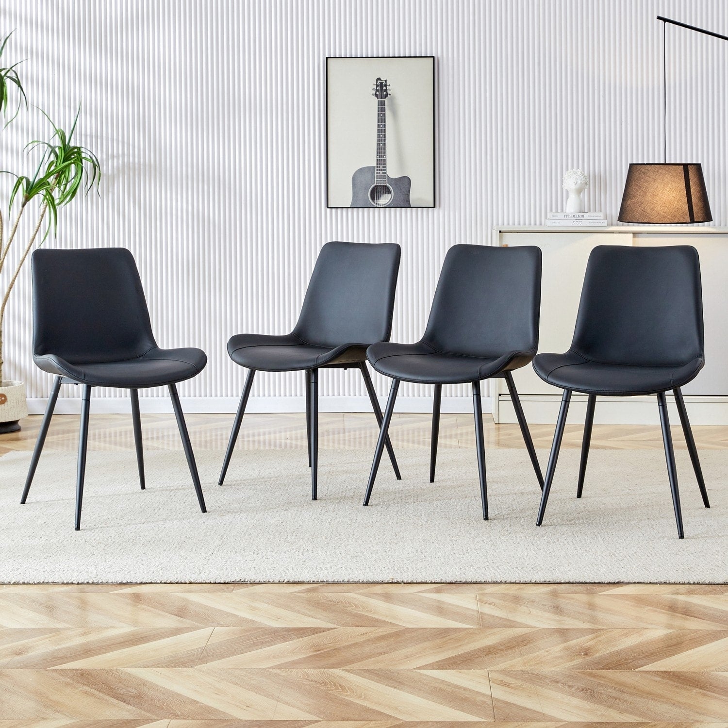 19.6 Pu Leather Dining Chair With Metal Legs Set Of 4