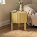 19.6 Round Fluted Side Table With Storage Solid Rubber Wood End Table With Soft Close Door