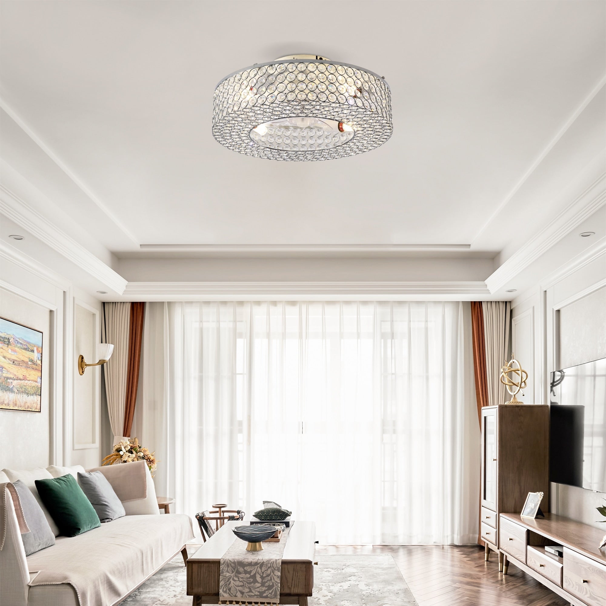 19.6 Crystal Flush Mount Ceiling Fans With Remote Without Bulbs
