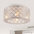 19.6 Modern Crystal Flush Mount Ceiling Fan With Light And Remote Glam Caged Chandelier Fan 6 Speeds Ceiling Fan For Bedroom