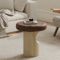 19.7 Round Dual Wood Coffee Table Walnut Light Wood Mid Century Modern Center Table For Living Room
