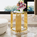 19.8 Modern Transparent Glass End Table For Living Room Round Asymmetrical Metal Gold Finish Lower Shelf