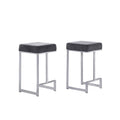 19.9 In. H Gray Finish Backless Metal Bar Stool With Faux Leather Square Seat Set Of 2