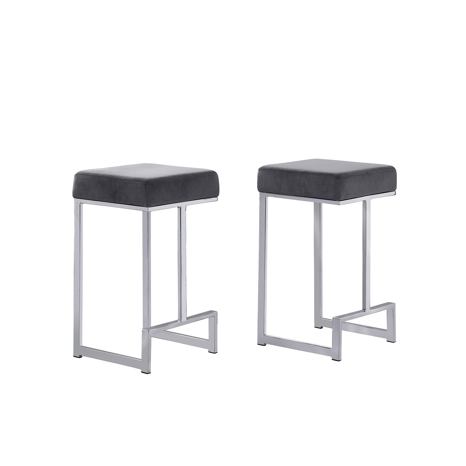 19.9 In. H Gray Finish Backless Metal Bar Stool With Faux Leather Square Seat Set Of 2