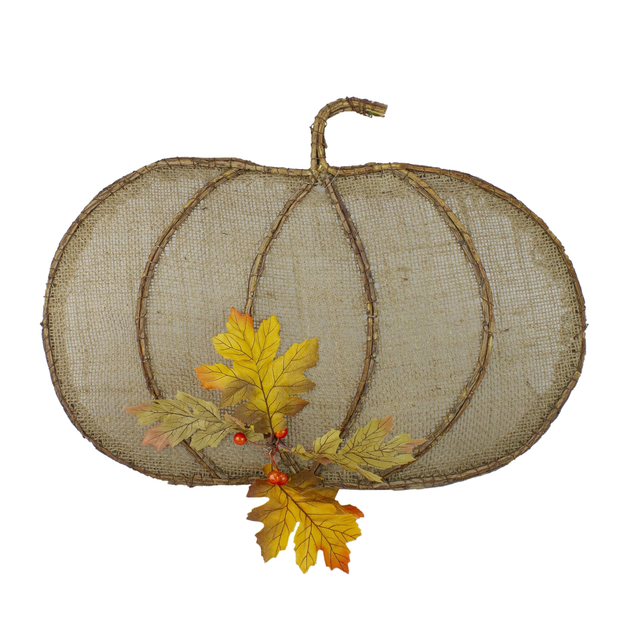19 Beige Burlap And Vine Pumpkin Fall Harvest Wall Hanging N A