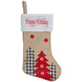 19 Beige And Red Burlap Happy Holidays Forest Trees Christmas Stocking