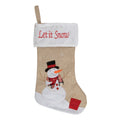 19 Beige And Red Burlap Let It Snow Snowman Christmas Stocking