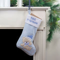 16.5 Blue And White Babys 1St Christmas Embroidered Teddy Bear Christmas Stocking