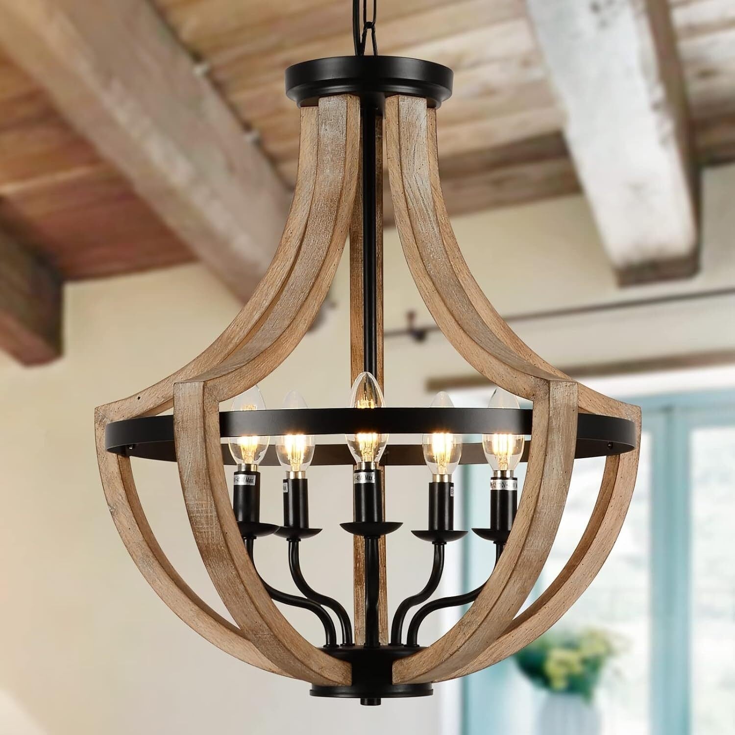 19 Farmhouse Chandelier Light Fixtures 5 Light Dining Room Light Fixtures Over Table Solid Wood Chandeliers Height Adjustable