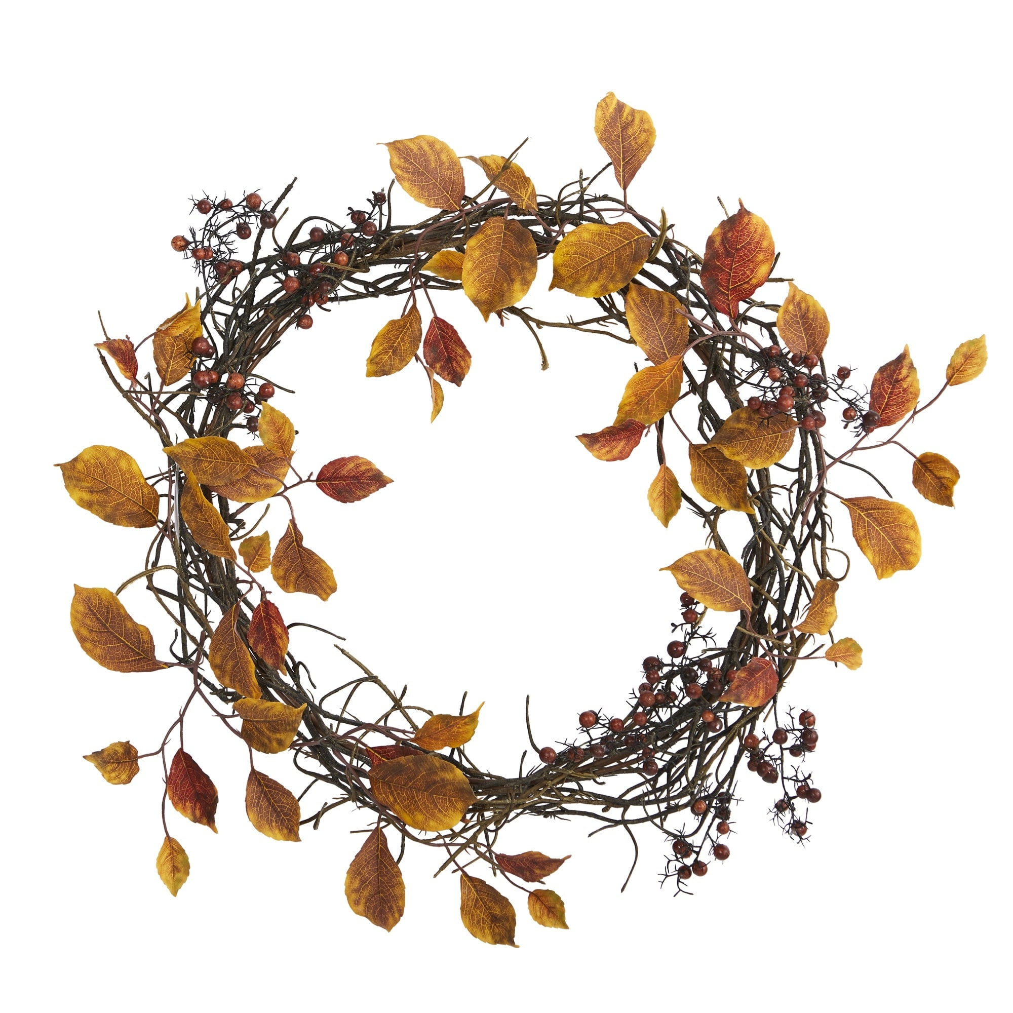 19 Harvest Leaf Berries And Twig Artificial Wreath