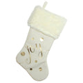 19 Ivory White Gold Foil Joy Christmas Stocking With White Faux Fur Cuff