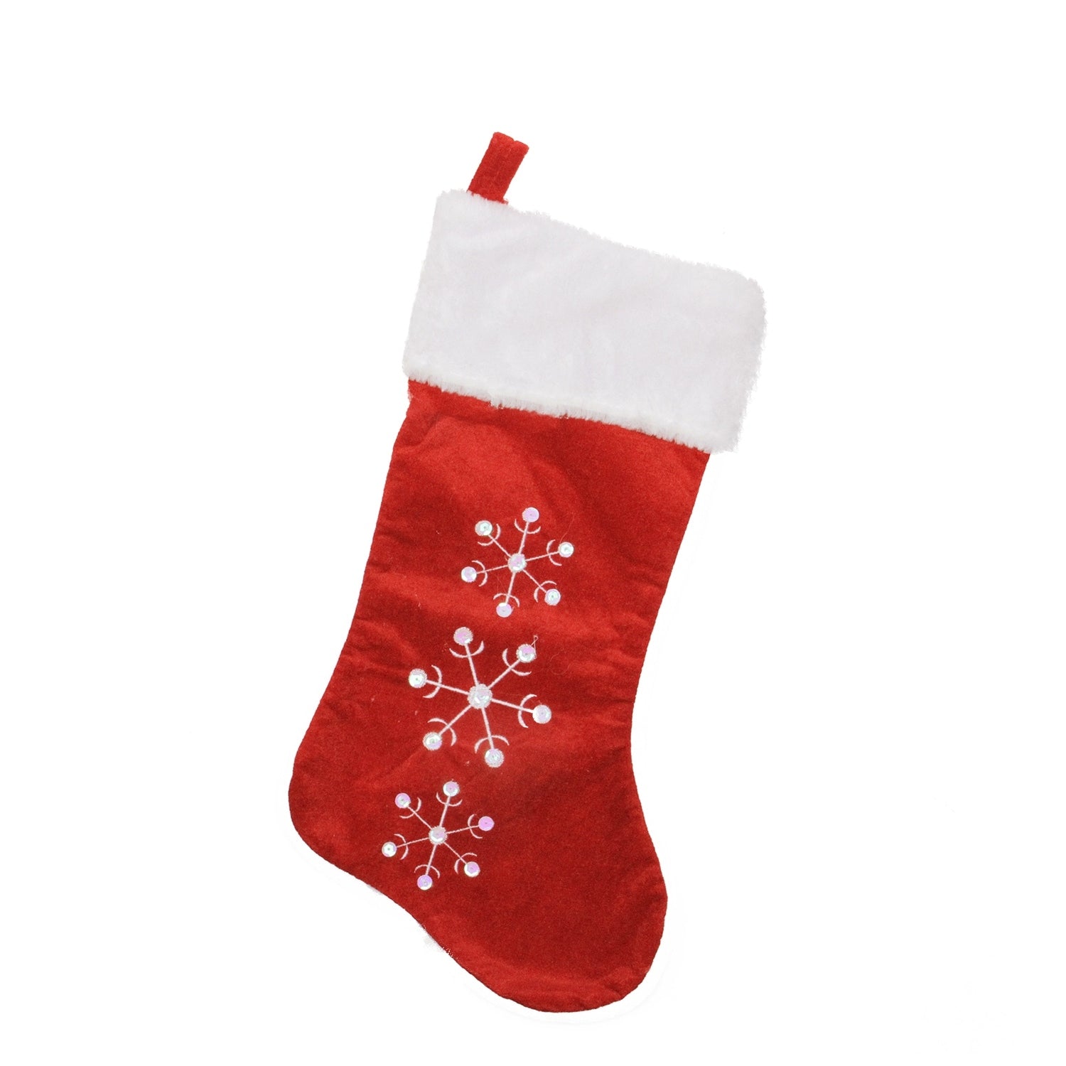 19 Red Velvet Embroidered Sequined Snowflake Christmas Stocking With White Cuff