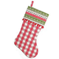 19 Red And Green Rustic Plaid Christmas Stocking With Red Pom Poms And Lodge Cuff