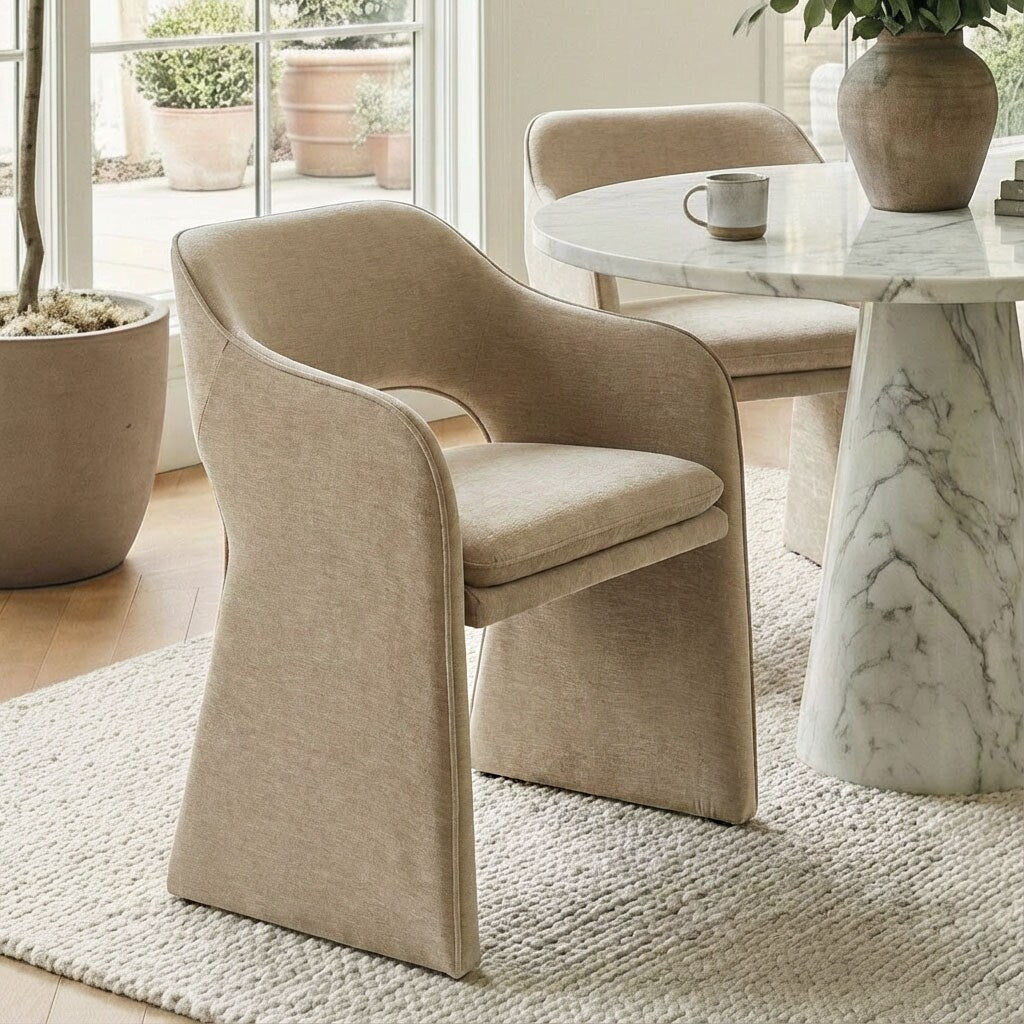 19 Seat Height Upholstered Chenille Dining Armchair Set Of 2