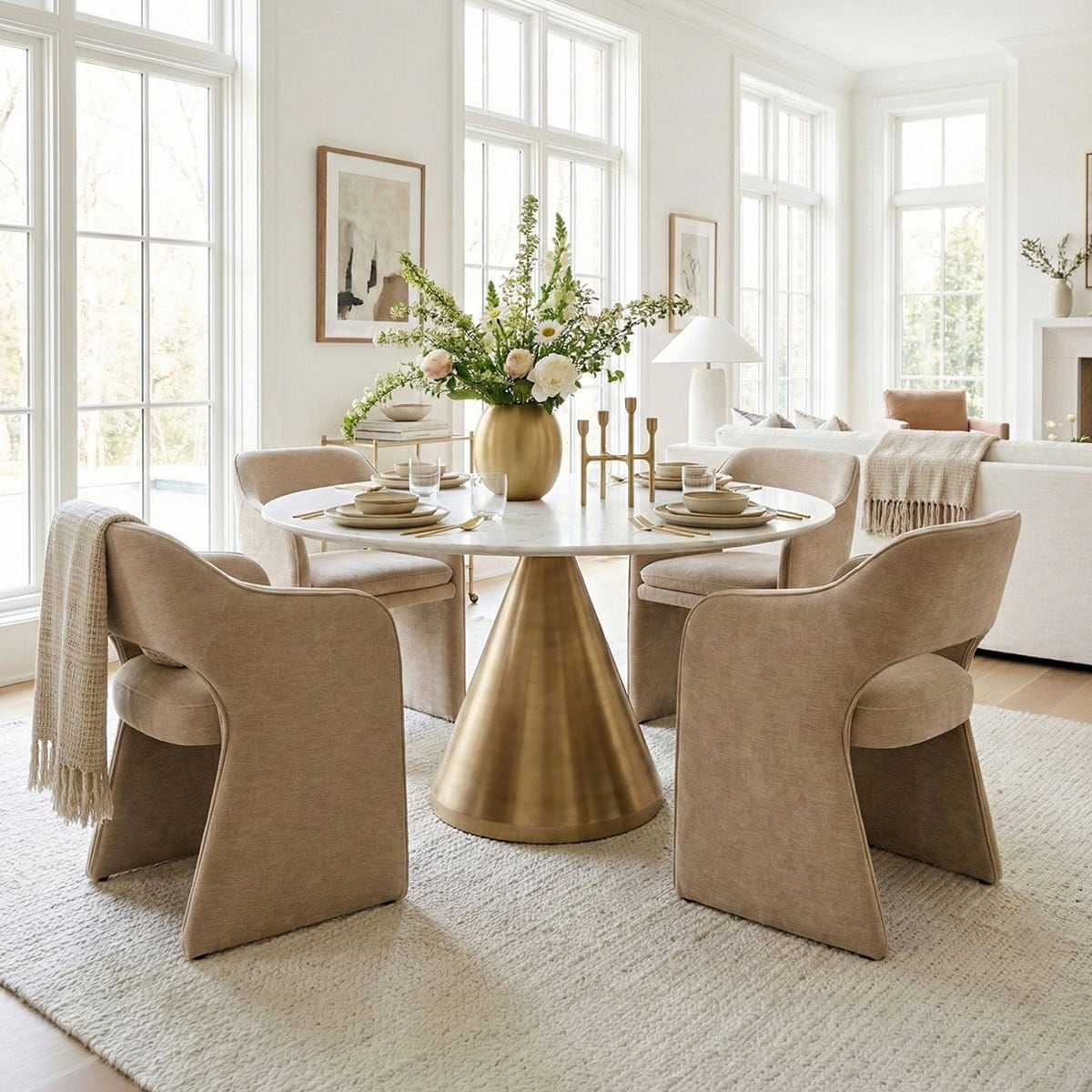19 Seat Height Upholstered Chenille Dining Armchair Set Of 4
