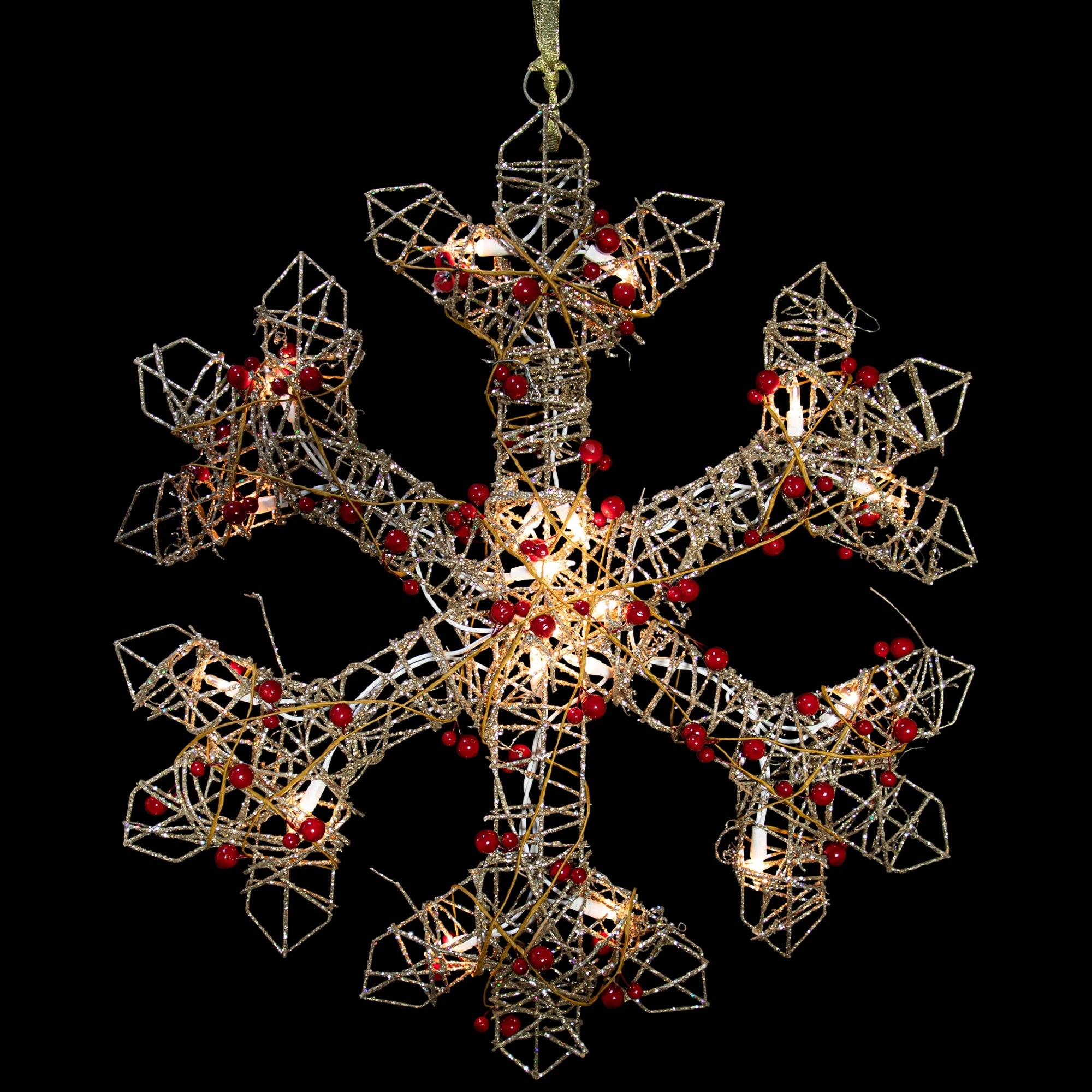 19 Lighted Silver Glittered Berry Snowflake Christmas Window Decoration