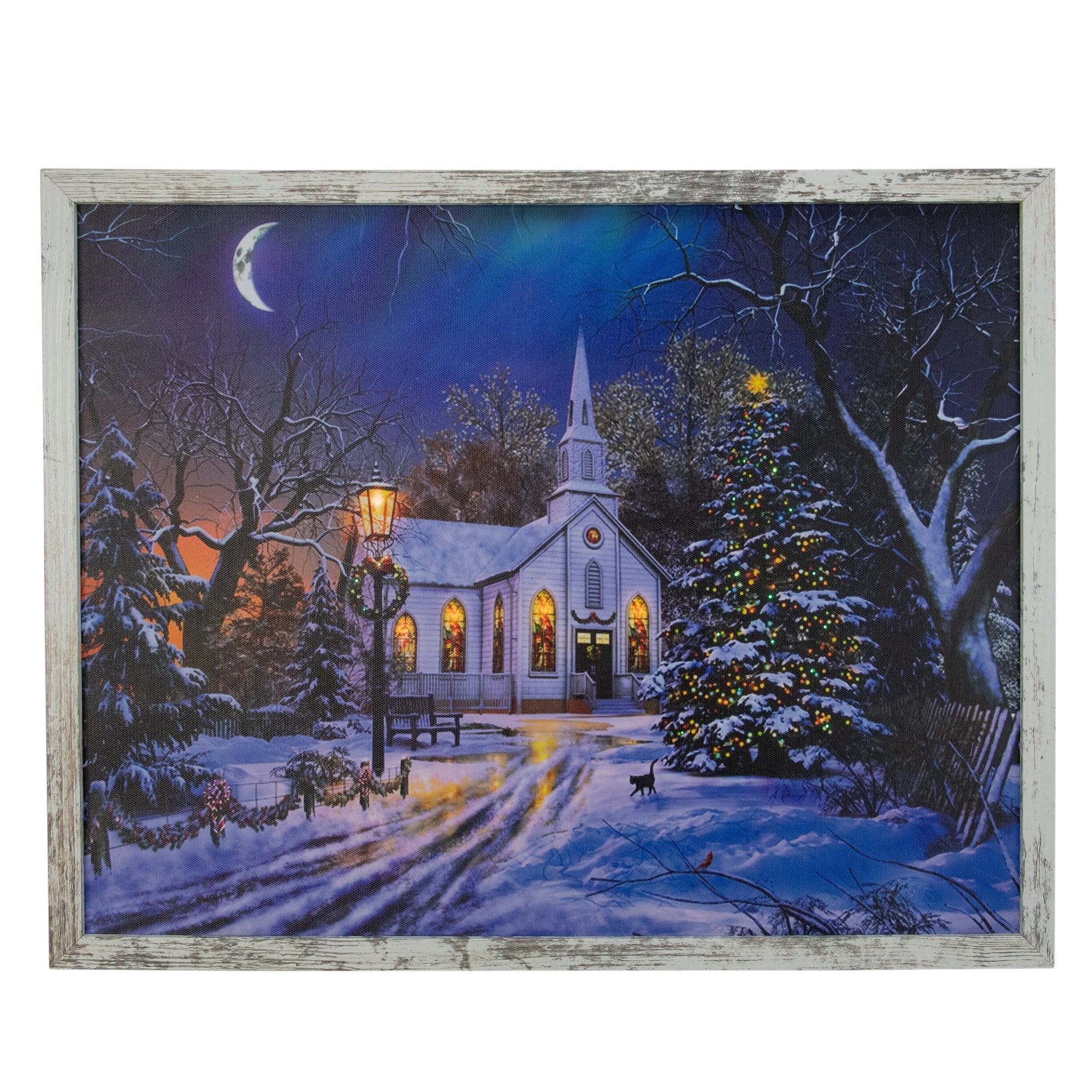 19 White Distressed Frame Led Lighted Church Christmas Wall Canvas N A