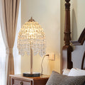19 H Crystal Table Lamp Waterfall Design With Teardrop Crystal Bead String Shades And Marble Textured Base Bulb Not Included