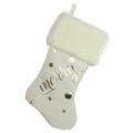 19 Ivory White Gold Foil Merry Christmas Stocking With White Faux Fur Cuff