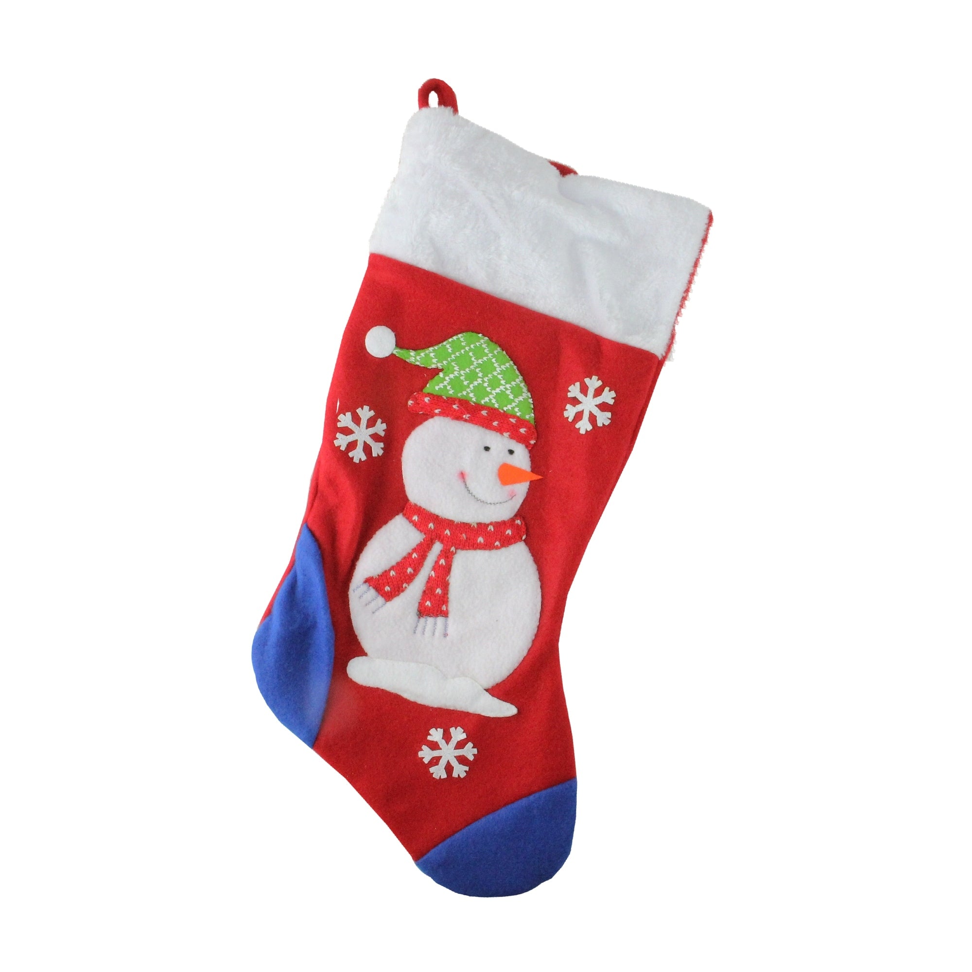 19 Red And Blue Fleece Snowman Christmas Stocking With White Cuff