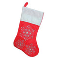 19 Red And White Felt Christmas Stocking With Glitter Snowflakes And Gemstones