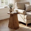 19 Round Solid Wood End Table Side Table With Trapezoid Base For Small Spaces