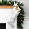 19 White And Silver Filigree Organza Christmas Stocking With Bows