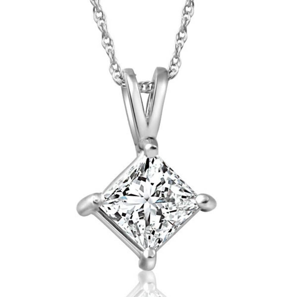 Bliss 14K White Gold 1 Ct Tdw Princess Cut Diamond Solitaire Pendant 18 Chain Clarity Enhanced