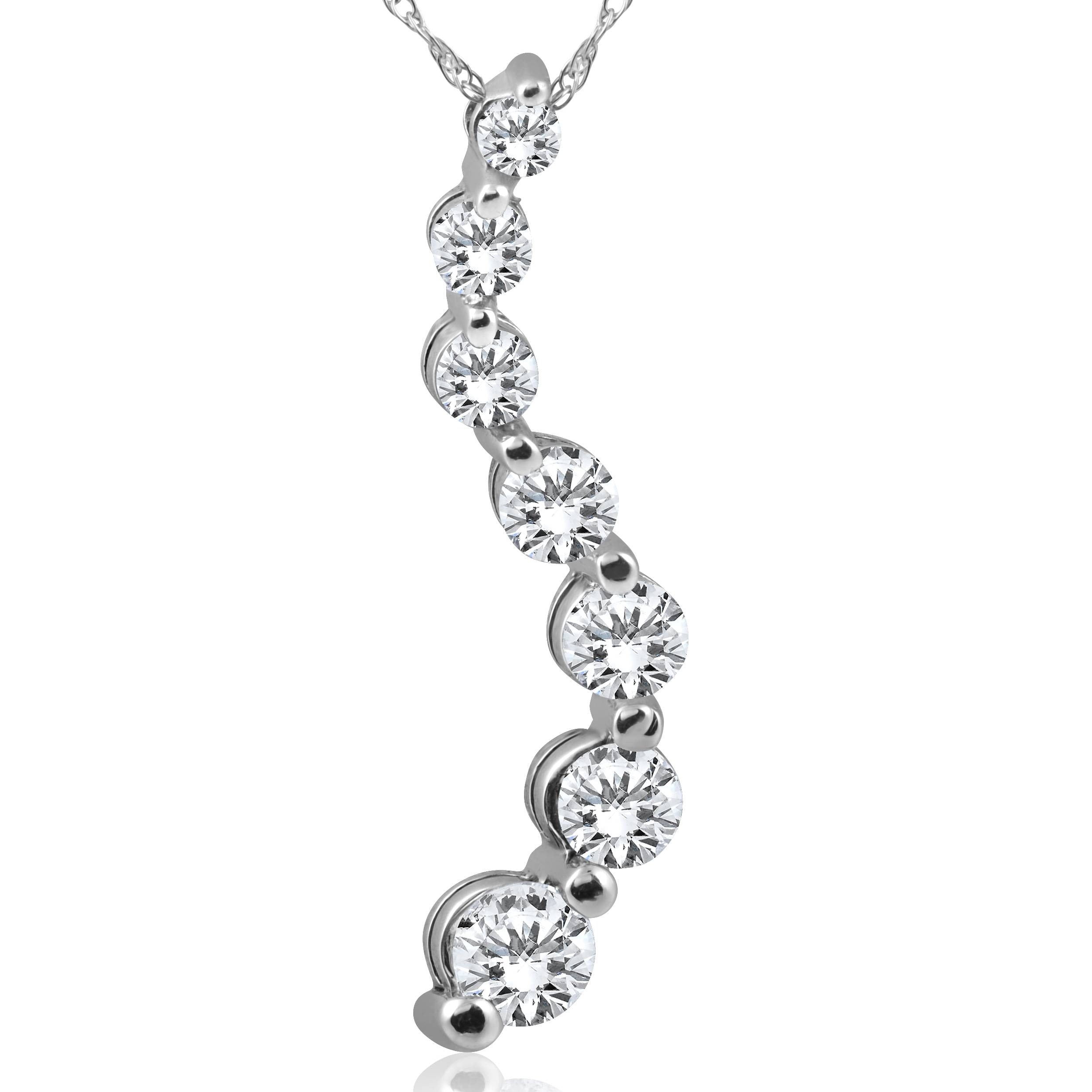 Bliss 14K White Gold 1 Ct Tdw Diamond Journey Pendant 18 Chain