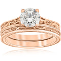 1Ct Diamond Solitaire 14K Rose Gold Vintage Engagement Ring Wedding Band Clarity Enhanced H I I1 I2