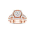 De Couer 14K Rose Gold 1Ct Tdw Diamond Cluster Halo Bridal Set Pink