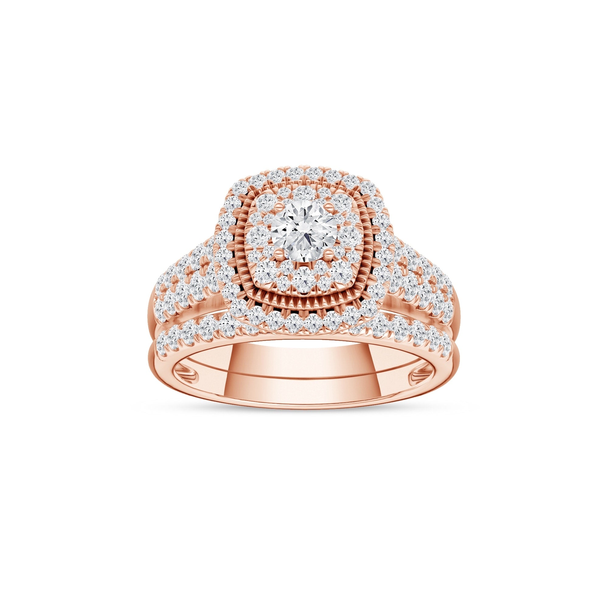 De Couer 14K Rose Gold 1Ct Tdw Diamond Cluster Halo Bridal Set Pink