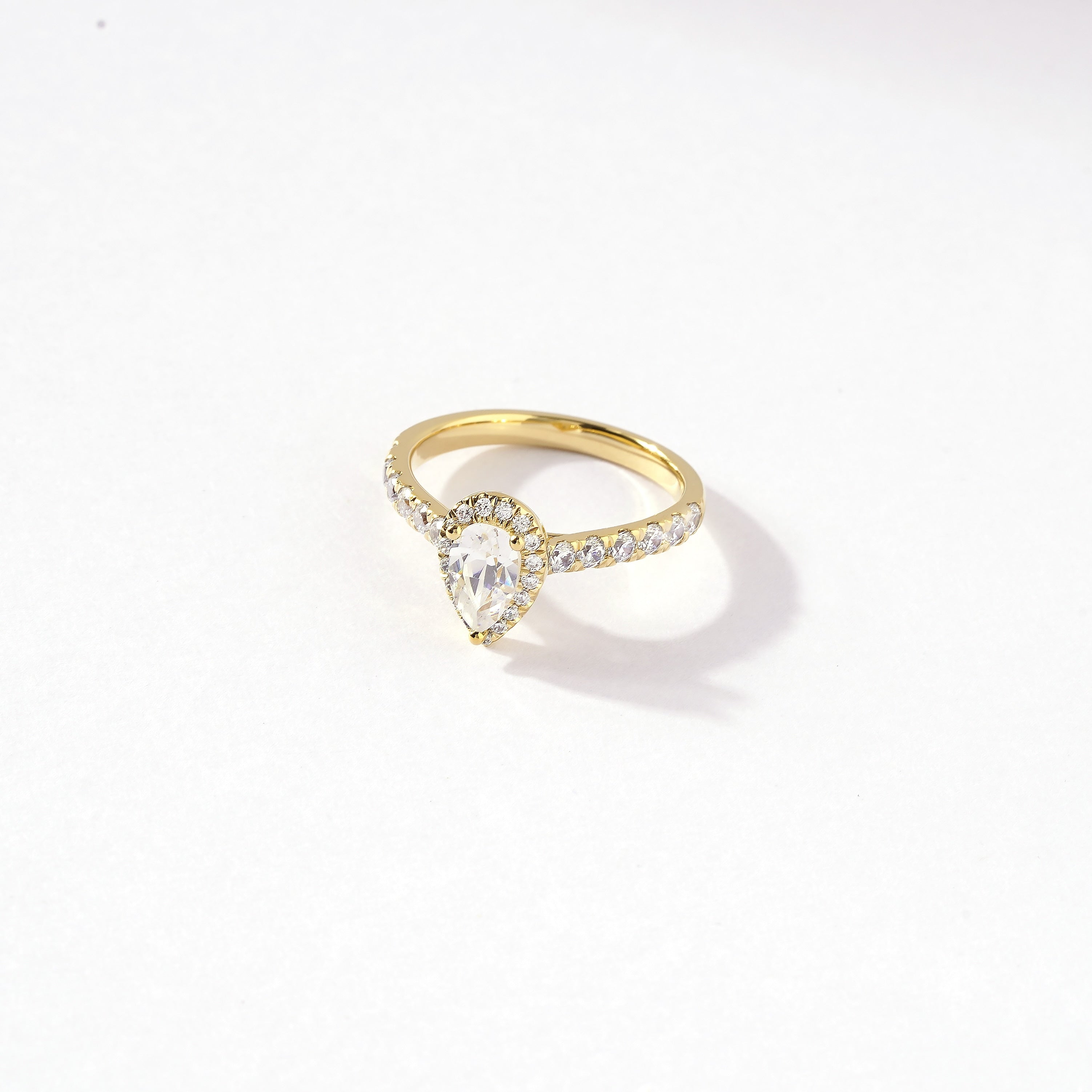 1Ct Tdw Diamond Pear Shape Halo Ring In 10K Gold By De Couer