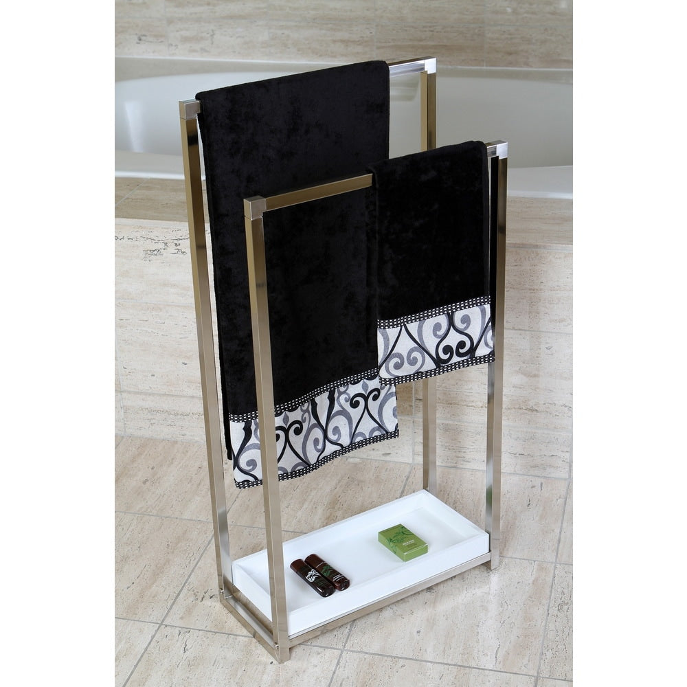 Satin Nickel Pedestal 2 Tier Iron Construction Towel Rack