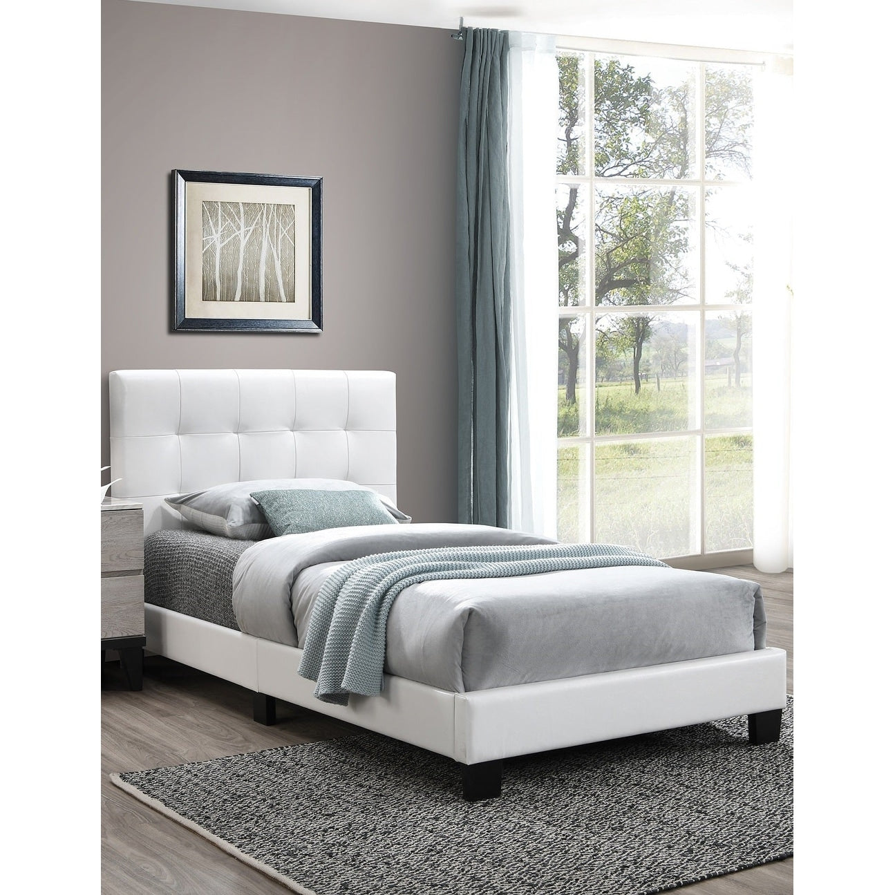 1Pc Bed Set Biscuit Tufting Headboard Gray Finish