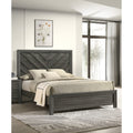 1Pc Contemporary Chevron Patterned Headboard Panel Bed Gray Finish Bedroom Furniture