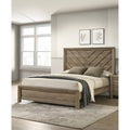 1Pc Contemporary Chevron Patterned Headboard Panel Bed Light Brown Finish Bedroom Furniture