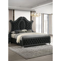 1Pc Glam Black Tufted Headboard Luxurious Upholstery Diamond Patterned Panel Bed Wooden Bedroom Furniture