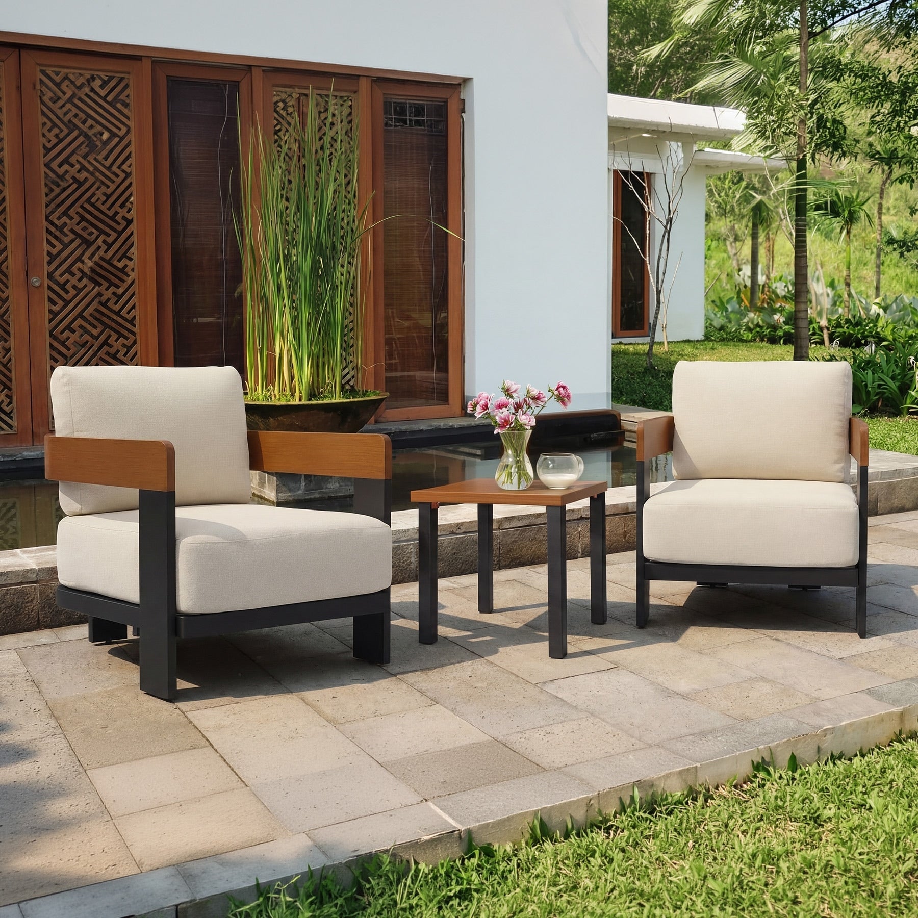 2 Person Patio Conversation Sets With Cushions Outdoor Set Furniture 3 Piece