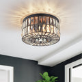 2 Light Crystal Glass Flush Mount Chandelier In Black