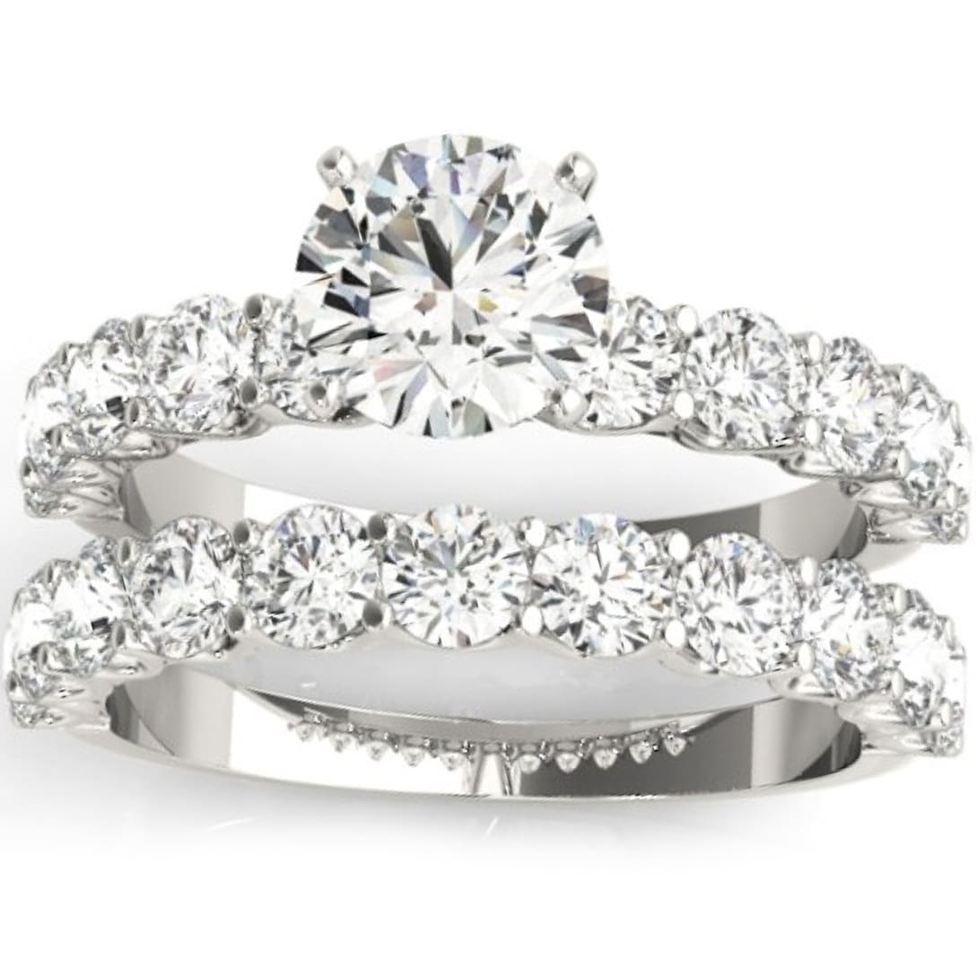 2 1 2 Ct Diamond Round Cut Engagement Ring Matching Wedding Band 14K White Gold