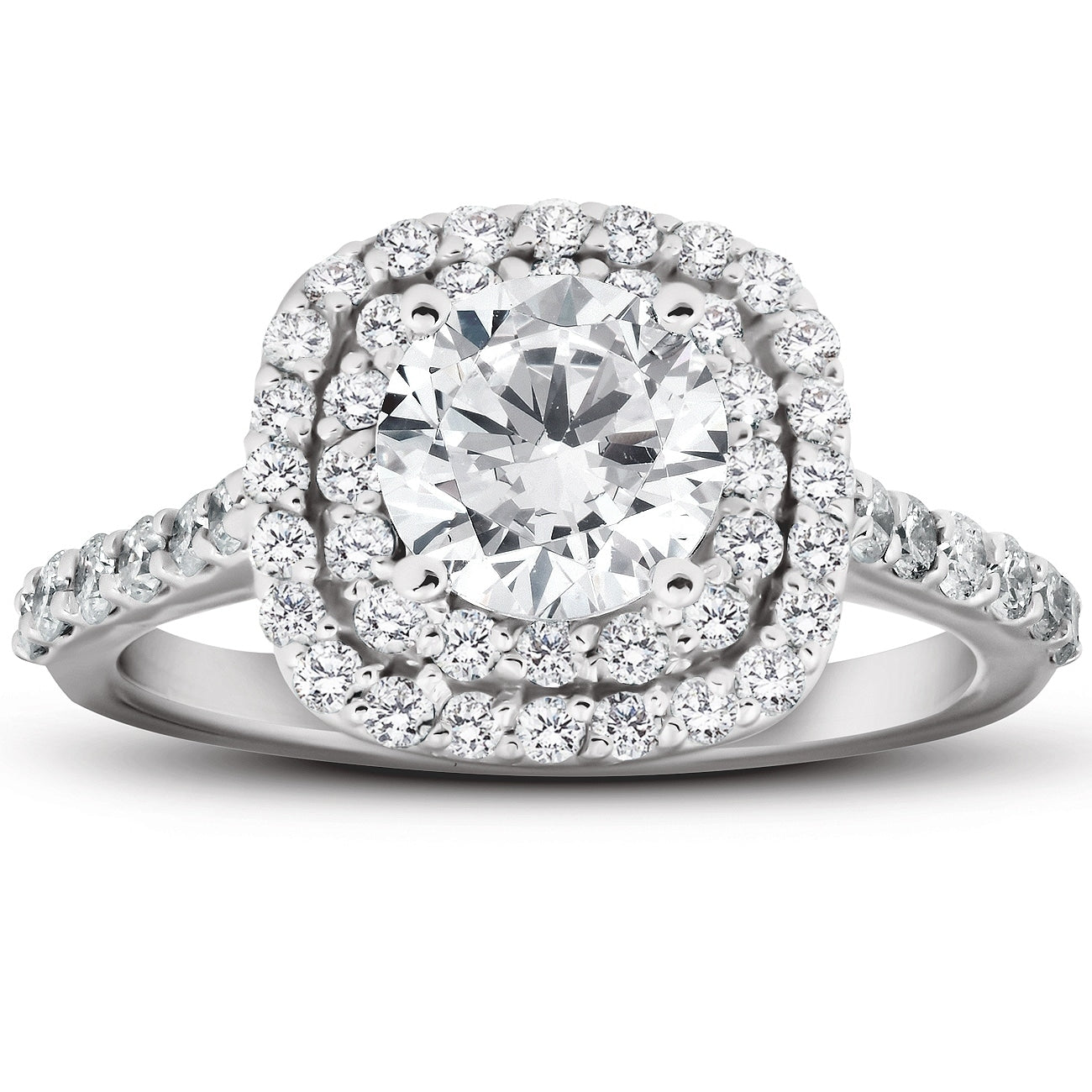 2 1 4 Ct Diamond Moissanite Cushion Halo Engagement Ring 14K White Gold