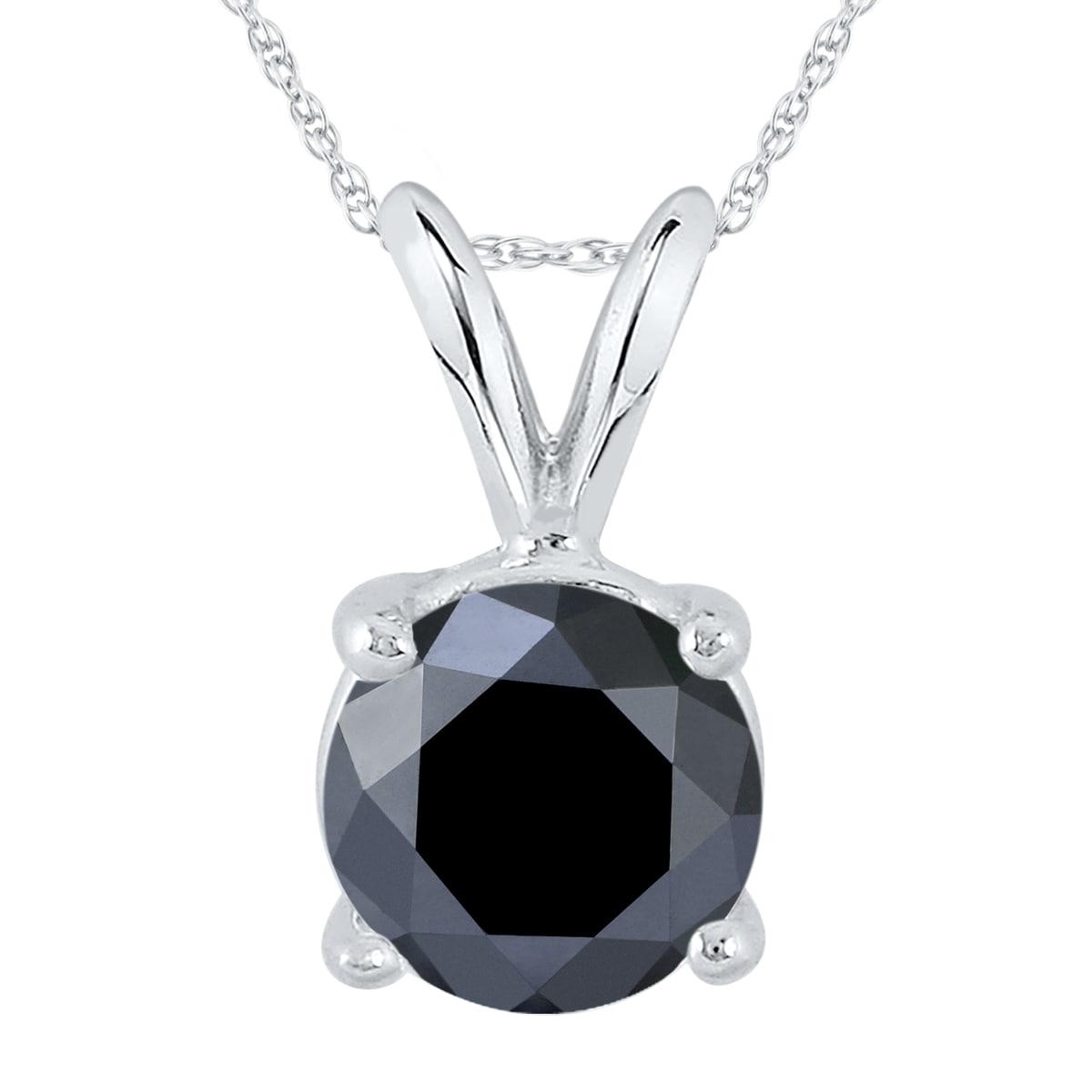 2 Carat Round Black Diamond Solitaire Pendant In 14K White Gold
