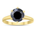 2 Carat Round Black Diamond Solitaire Ring In 14K Yellow Gold