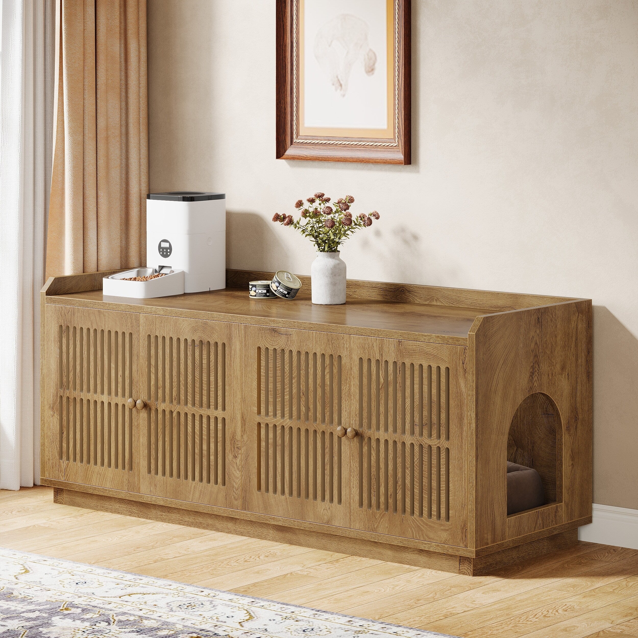 2 Cats Litter Box Enclosure 55.1 Inch Extra Large Hidden Litter Box Furniture Wooden Xl Cat Washroom Furniture With Storage