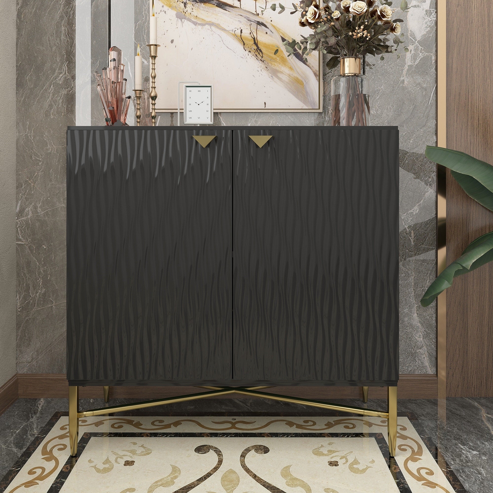 2 Door Black Locker Accent Cabinet Home Buffet Storage Sideboard