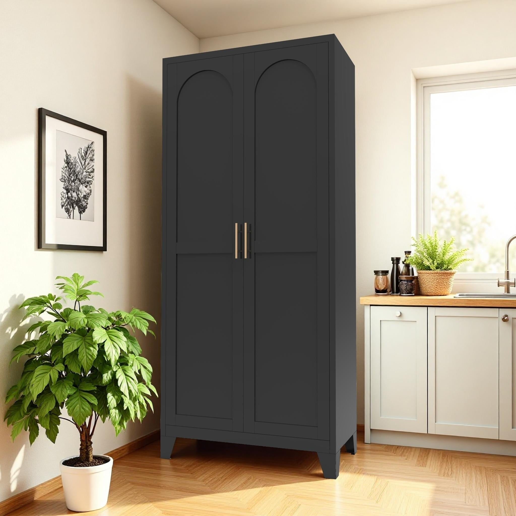 2 Door Metal Storage Cabinet Freestanding Kitchen Pantry Cabinet Steel Cabinet With Doors Adjustable Shelves